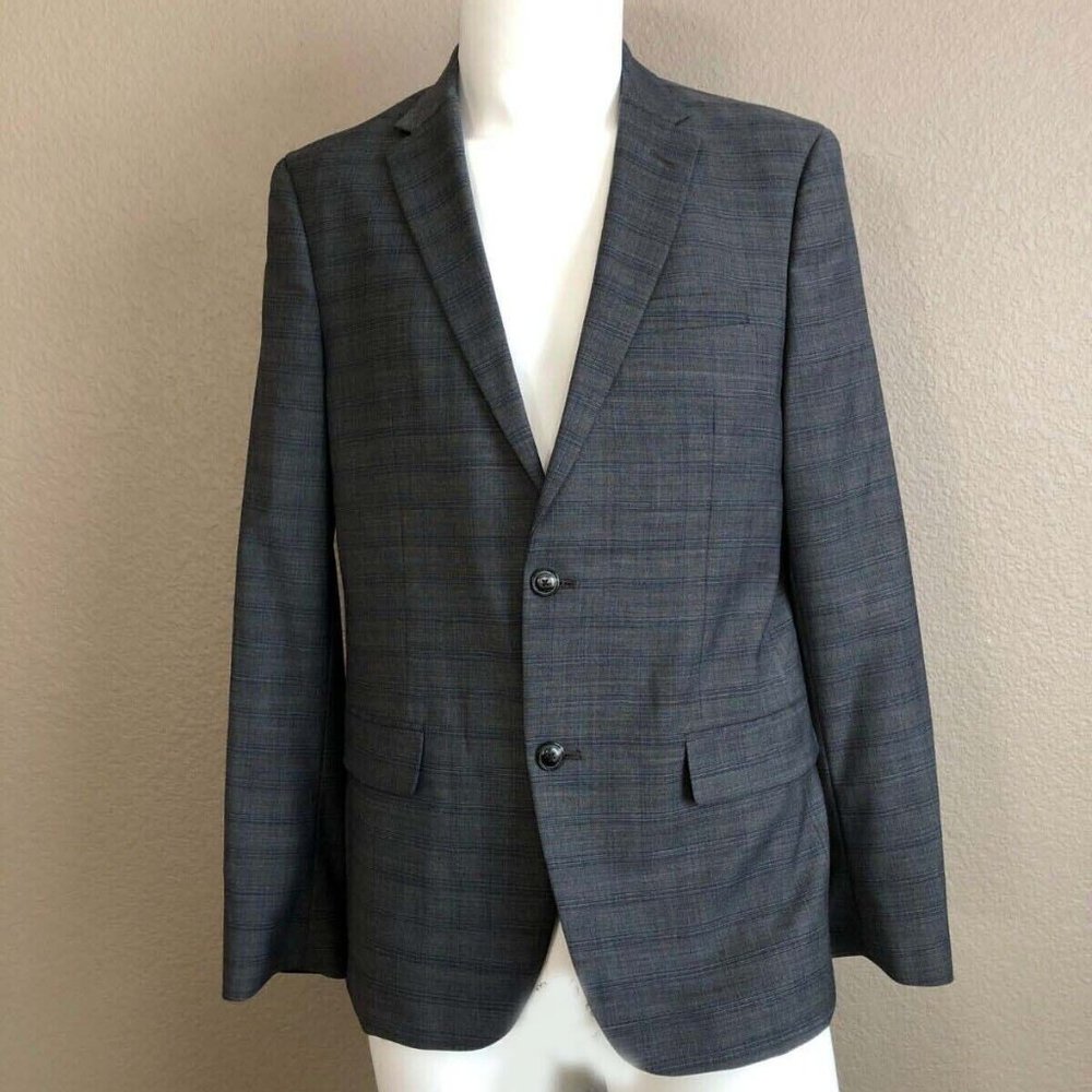 Ben Sherman Gray Plaid Men's Sport  Coat Jacket Sz R40 Pre-Owned Wool  Blend